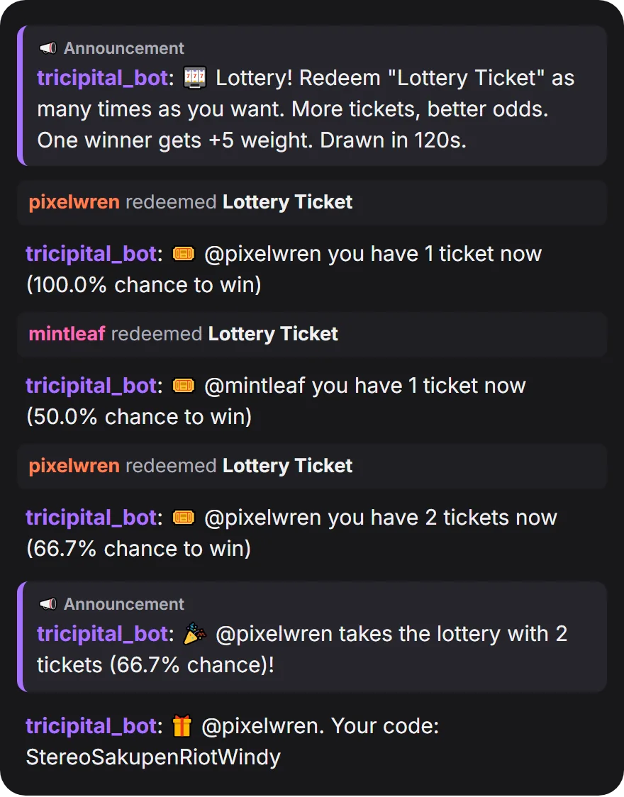 A Lottery round in chat