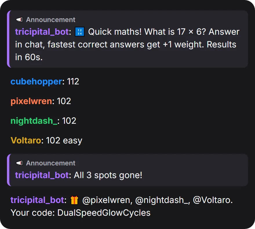 A Quick Maths round in chat