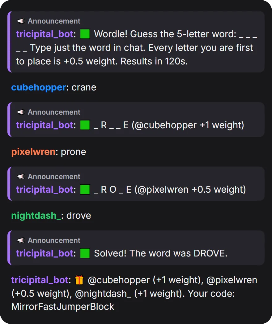 A Wordle round in chat